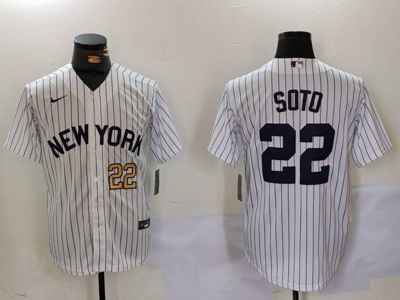 Men New York Yankees 22 Soto White stripe Game 2024 Nike MLB Jersey style 9021